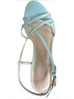 NWT NEW Talbots Wilona Leather Blue Strap Slingback Kitten Heels Shoe Spain 7.5